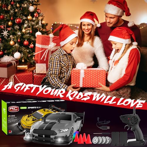 RC Drift Car 1:20 Scale Remote Control Cars 2.4GHz 4WD High Speed RTR Racing Vehicle with LED Lights 2 Rechargeable Batteries and Drifting Tires Racing Sport Toy Car for Adults Kids Boys Girls - color: Silver