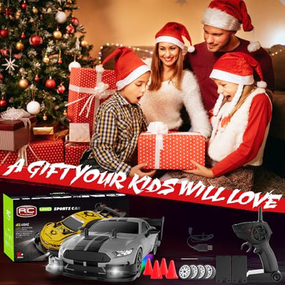 RC Drift Car 1:20 Scale Remote Control Cars 2.4GHz 4WD High Speed RTR Racing Vehicle with LED Lights 2 Rechargeable Batteries and Drifting Tires Racing Sport Toy Car for Adults Kids Boys Girls - color: Silver