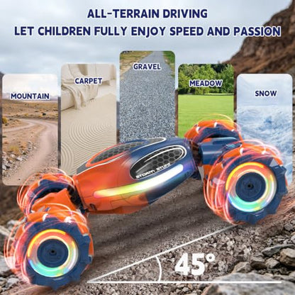 Remote Control Car - RC Drift Car Gesture Sensing Toy Boy Age 6-8-12 Gifts | Gesture Sensing RC Stunt Car for Kids Toys 6 7 8 9 10 11 12 Year Old Boy Birthday Christmas Presents with Lights Music - color: Orange