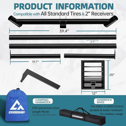 Tire Mount Hammock Stand - Fits Universal Vehicle Tire - Includes Parachute Nylon Hammock & Storage Bag - for Camping, Outdoor, Travel (350lbs Weight Capacity)