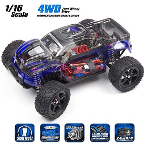 1:16 Scale All Terrain RC Car, 40KM/H High Speed 4WD RC Monster Truck | 4X4 Off-Road Remote Control Truck, Strong Shockproof Resistance - color: Navy Blue