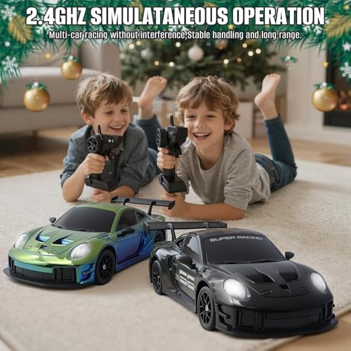 RC Drift Car, 1:24 4WD Remote Control Cars Vehicle with LED Light,2.4GHz 20KM/H High Speed RC Cars with Two Batteries & Drifting Tires Racing Sport Toy for Adults Boys Girls Kids Black - color: Black
