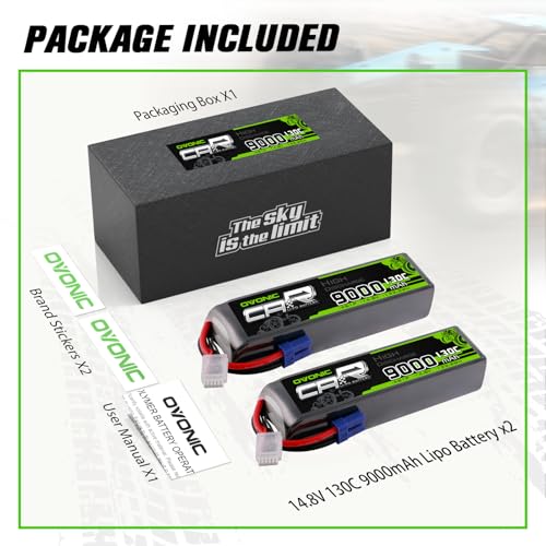 OVONIC 4S LiPo Battery 9000mAh 14.8V 130C RC Battery with EC5 Connector (2 Pack)