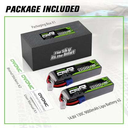 OVONIC 4S LiPo Battery 9000mAh 14.8V 130C RC Battery with EC5 Connector (2 Pack)