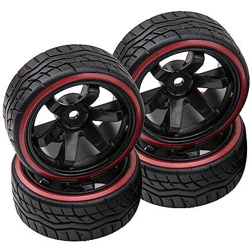 5-Spoke Hard Plastic Wheel Rims & Plastic Tires 12mm Hex for Traxxas HSP Tamiya Kyosho Himoto HPI Redcat 1/10 On-Road RC Drift Drifting Car (Style 2), Black