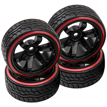 5-Spoke Hard Plastic Wheel Rims & Plastic Tires 12mm Hex for Traxxas HSP Tamiya Kyosho Himoto HPI Redcat 1/10 On-Road RC Drift Drifting Car (Style 2), Black