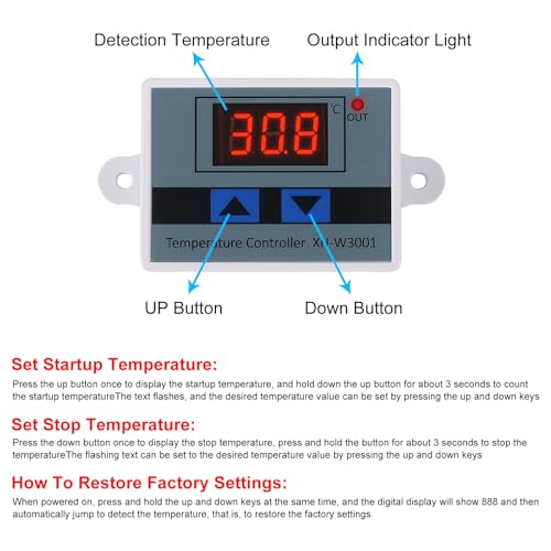 UMLIFE 2PCS XH-W3001 Digital LED Temperature Controller Module Digital Thermostat Switch with Waterproof Probe Programmable Heating Cooling Electronic Thermostat Range from -50℃ to 110℃ (12V 10A 120W) - style: 2PCS 12V