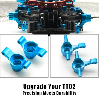 Front Rear Knuckle Arm Steering Cup Hub Aluminum Front Steering Knuckles Arm and Rear Hub Carriers Set for Tamiya TT02 (TT-02) RC Car – CNC Machined Upgrade Parts - color: Blue