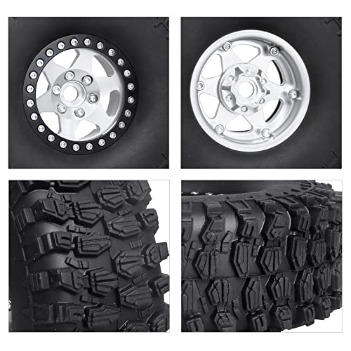 Hobbypark 1.9 Beadlock Wheels and Tires 120mm / 4.72inch Height and Mounting Install Tool for 1/10 RC Crawler with Foam Inserts,Set of 4 (Silver&Black) - color: Silver&black