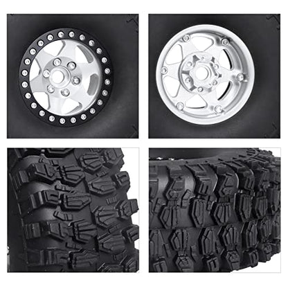 Hobbypark 1.9 Beadlock Wheels and Tires 120mm / 4.72inch Height and Mounting Install Tool for 1/10 RC Crawler with Foam Inserts,Set of 4 (Silver&Black) - color: Silver&black