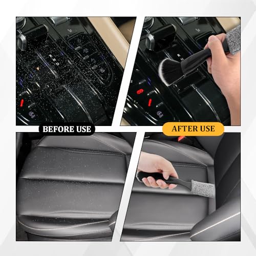 Universal 2 in 1 Duster for Car Clean, Car Detailing Brush, Double Head Soft Car Interior Detailing Brush Dust Brush, Car Double Head Clean Brush for Air Vents Dashboard Screen (Black) - color: Black