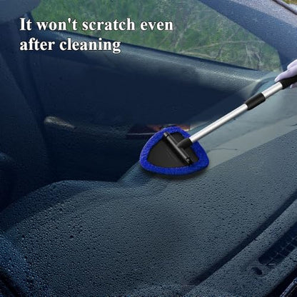Windshield Cleaning Tool, Car Window Cleaner, Windshield Cleaner with 4 Washable Reusable Microfiber Pads and Extendable Handle, Auto Glass Wiper Cleaning Kit Universal for Car (Blue) - color: Blue