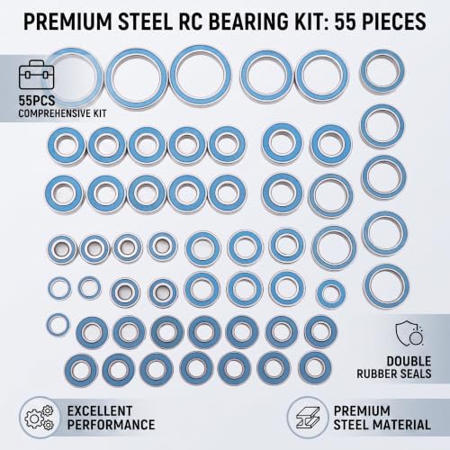 55PCS RC Car Bearings, Steel Sealed RC Ball Bearings Kit 1/10 Remote Control Replace Parts for Remote Control Crawler Cars
