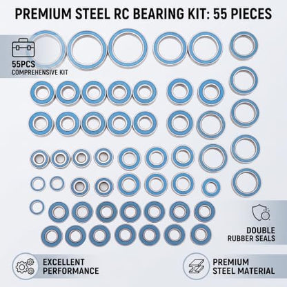 55PCS RC Car Bearings, Steel Sealed RC Ball Bearings Kit 1/10 Remote Control Replace Parts for Remote Control Crawler Cars