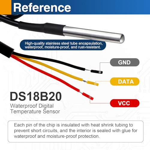 4 Pack DS18B20 Waterproof Temperature Sensor Probe, Stainless Steel Digital Sensor with Adapter Cable, Compatible with Arduino, Raspberry Pi, ESP32
