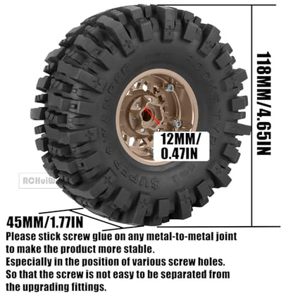RC 1.9 Beadlock Wheels 1.9 Beadlock Tires for 1/10 SCX10 90046 AX103007 TRX4 TRX6 D90 VS4-10 MST CFX Gen8 7 RC Crawler,Alloy Aluminium rc Wheel Rim w/Rings & Rubber Tires,Brown w/Black - color: Brown(4pcs)