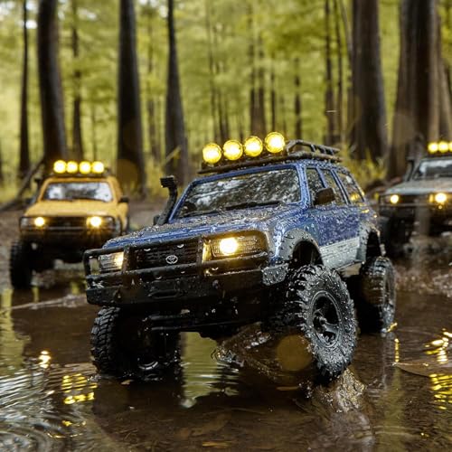 FMS 1/18 FCX18 RC Crawler Land Cruiser LC80 Toyota Officially Licensed, 4WD RTR RC Rock Truck with 2.4Ghz Transmission, Portal Axles, LED Lights for Adults Hobby Gifts (Blue) - color: Blue
