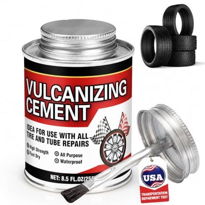 Chemical Vulcanizing Cement 8.5FL.Oz, Heavy Duty Rubber Cement Glue with Brush, Multipurpose Tire Repair Adhesive for Car, Motorcycle, Bike Tires