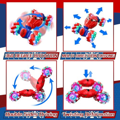 S-pider Rc Gesture Sensing Stunt Car Toys for Boys 3-14 Years Old, Drift Hand Control Remote Control Cars with Light & Music, 360°Rotation Double Side Cars Birthday Gifts for Kid Age 4 5 6 7 8 9 10 11 - color: Red