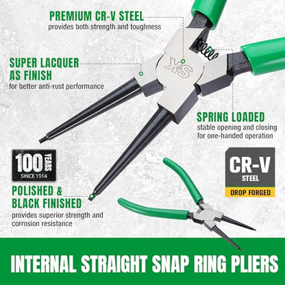 SK 7-Inch Snap Ring Pliers, Internal Circlip Pliers with Straight Jaw | Tip Diameter 0.07'', Premium CR-V Steel, Polished & Black Finished Tip, Spring-Loaded, Anti-Slip Grip - style: Internal Straight