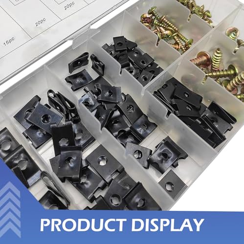 170PCS Car U-Clip and Screw Assortment Kit, 9 Different Sizes Auto U Nut Screw Clip, Car Body Screw Replacement Parts for Dash Door Panel Interior