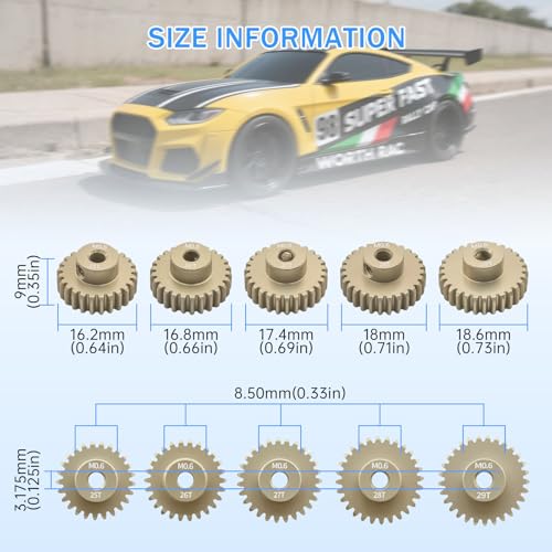 Surpass Hobby M0.6 Pinion Gear 3.175mm 25T 26T 27T 28T 29T Motor Gears for 1/10 RC Car Brushed Brushless Motor Parts - size: 25T 26T 27T 28T 29T