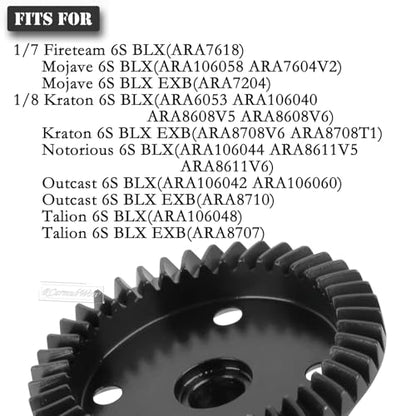 RC Steel Diff Gear 43T 10T Gearbox Differential Gears Upgrades Part for 1/8 Kraton/Outcast/Notorious/Talion 6S BLX EXB,1/7 Mojave 6S BLX EXB,43T Main Gear,Replace ARA310979,ARA310980