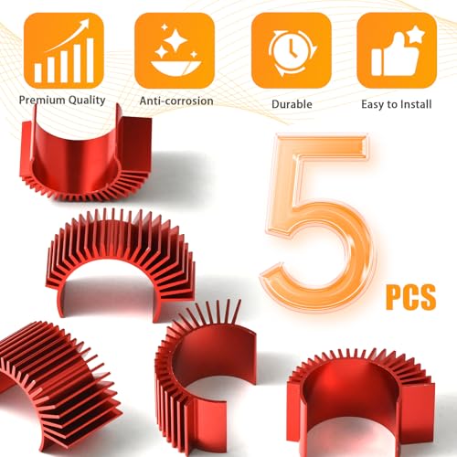 5PCS Aluminum Heatsink Electric Engine Motor Heat Sink Cooling Fins Replacement for #03300, Compatible with 1/10 HSP Traxxas HPI Tamiya Losi 550 540 3650 Size Brushed/Brushless Motors (Red) - style: Red