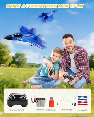 ANTSIR F22 RC Airplane for Kids Boys Adults Beginners Easy to Fly Gift | Gyro Stabilizer, LED Lights, 2.4GHz 2 Channel, 2 Batteries EPP Foam RC Glider, 2.4GHz Remote Control Fighter Jet - color: Blue F22-2 Batteries Kf