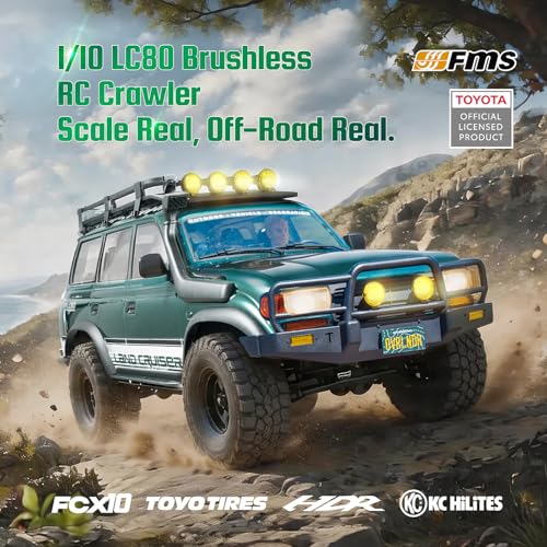 BEEZRC FMS FCX10 1/10 RC Crawler Toyota Licensed OVR Land Cruiser 80, HDR Wheel&Brushless Motor&LED Light, 4WD Off-Road RC Rock Truck, Hobby Grade Remote Control Car for Adults, RS No Battery Green - color: Green