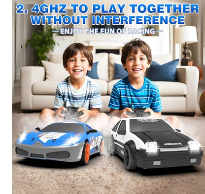 RC Drift Car 1/24 2.4GHz Remote Control Cars, 4WD High Speed Drift RC Cars with Cool LED Lights, Extra Drifting Tires Racing Toys Car for Kids Boys Girls Adults (White) - color: B.white