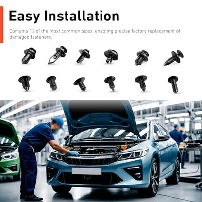 240 PCS Bumper Retainer Clips, Multiple Sizes Car Fender Fastener Rivets, Push Sturdy Material Auto Body Door Panel Trim Panel Fender Retainer Set, Universal for Car, SUV, Truck (Black)