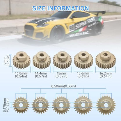 Surpass Hobby M0.6 Pinion Gear 3.175mm 21T 22T 23T 24T 25T Motor Gears for 1/10 RC Car Brushed Brushless Motor Parts - size: 21T 22T 23T 24T 25T