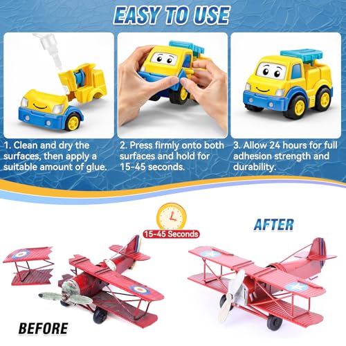 Plastic Glue for Models & Miniatures, Strong Bond, 60g Total (2×30g) | Fast-Setting CA Adhesive with 6 Precision Tips, Strong Model Glue for PLA, ABS, PVC, Acrylic and 3D Print Repairs