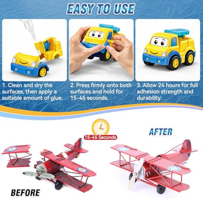 Plastic Glue for Models & Miniatures, Strong Bond, 60g Total (2×30g) | Fast-Setting CA Adhesive with 6 Precision Tips, Strong Model Glue for PLA, ABS, PVC, Acrylic and 3D Print Repairs