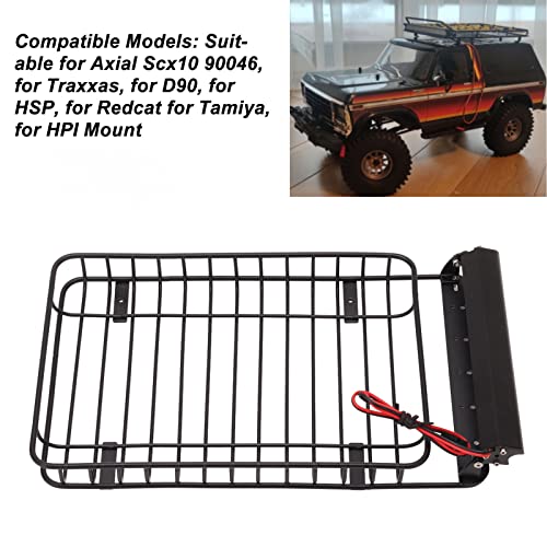 RC Luggage Rack, Heavy Duty Metal Roof Rack with LED Light Bar, RC Vehicle Accessories for Off-Road Adventures, Racing Events, and Camping Trips