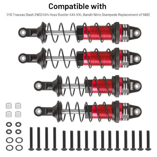 RC Car Shock, daitoku Shock Absorber Front & Rear for 1/10 Traxxas Slash 2WD/4X4 Hoss Rustler 4X4 VXL Bandit Nitro Stampede Replacement of 5862 - Red - color: Red