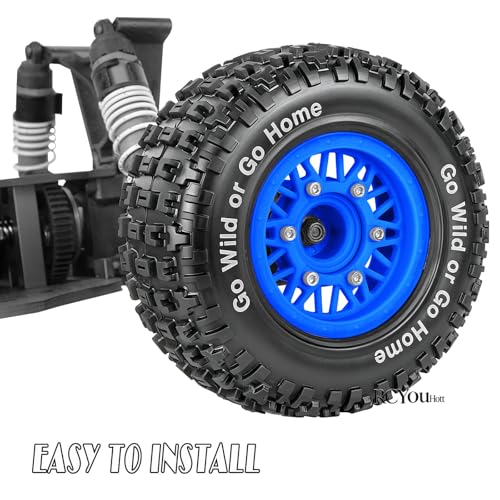 RC Wheels Tires Truck Tires 12mm/14mm/17mm Hex for 1/10 Slash 4×4 4WD 2WD/Axia1/Arrm a Senton/Redca t/Rc4w d,w/RC Wheels Hex Detachable Replace Running on Off-Road Tires,Navy Blue - color: Navy Blue- (Wheel Tires)