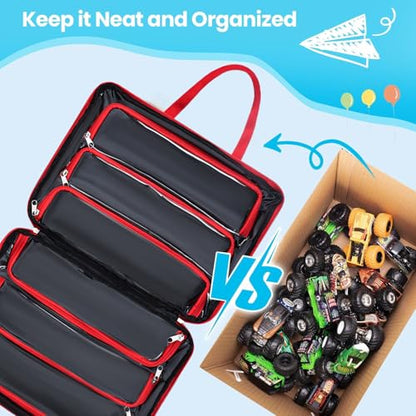 Carrying Case for 40 Monster Jam Trucks, Kids Toy Truck Storage Compatible with 40 Monster Jam Trucks, Holding for 1:64 Scale Monster Jam Trucks (Red) - color: Red