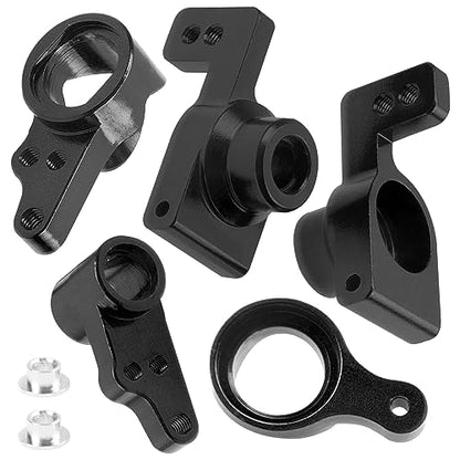 ShareGoo Aluminum Front Rear Swing Arm & Steering Knuckle Kit & Tie Rod Steering Servo Link Compatible with WLtoys 144010 144001 144002 1/14 RC Car (Black) - color: Black