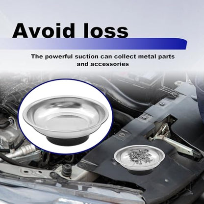 2PCS Magnetic Parts Tray Set, 3" Stainless Steel Round Magnetic Parts Tray for Mechanic's, Magnet Tool Parts Tray for Screws Bolts Nuts Metal Parts