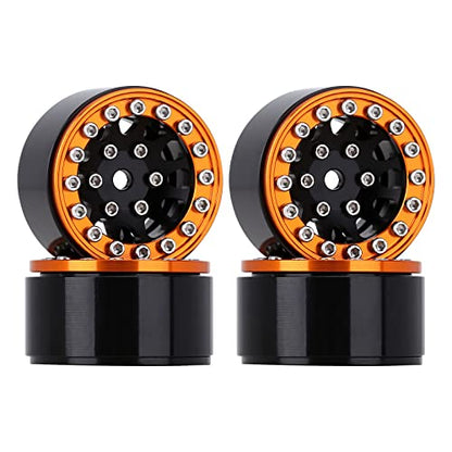 INJORA 1.0 Wheel Rims RC Metal Beadlock Wheels Rims for AX24 1/18 TRX4M All 1/24 Scale Axial SCX24 Deadbolt RC Crawler Car Upgrades Accessories(Gold＆Black) - color: Gold＆black