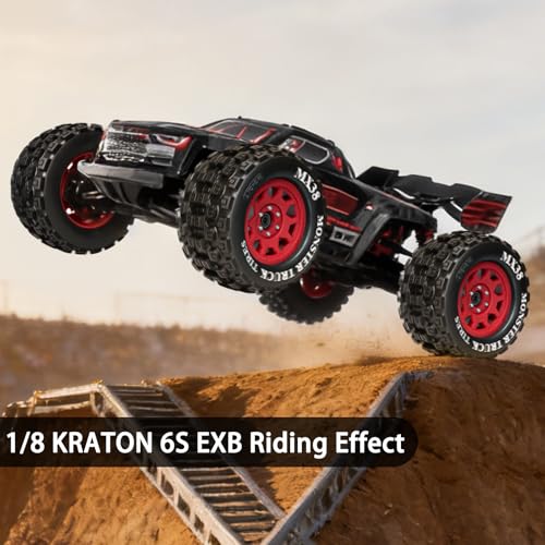 LRFHL MX38 F/R 3.8" RC Tires and Wheels with 17mm Hex Adapter, 4PCS, Red | 1/7 1/8 RC Monster Truck Tires, for Arrma Notorious Outcast Kraton 6S Traxxas E-Revo RC Car Upgrade - color: Black Tires+ Red Wheels