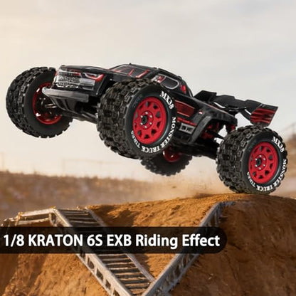 LRFHL MX38 F/R 3.8" RC Tires and Wheels with 17mm Hex Adapter, 4PCS, Red | 1/7 1/8 RC Monster Truck Tires, for Arrma Notorious Outcast Kraton 6S Traxxas E-Revo RC Car Upgrade - color: Black Tires+ Red Wheels