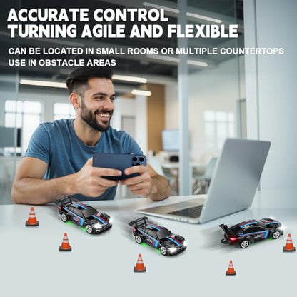 SASBSC Mini RC Toy Cars for Boys Kids Adults, 2.4GHz APP Remote Control Car with Lights and 3 Speed Modes, 1/64 Race Toy Car Rechargeable for Boys Ages 5-7 8-12,Birthday Gifts for Kids - color: Black