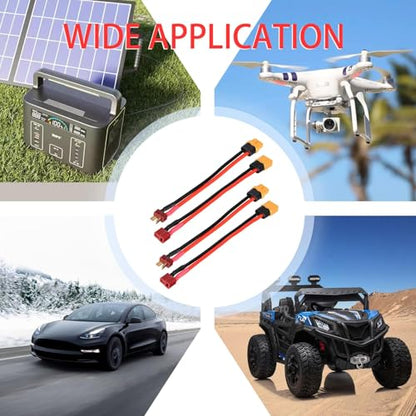ELFCULB T Plug to XT60 Male Female Adapter 12AWG 2Pairs T Plug Female to XT60 Male and T Plug Male to XT60 Female Connector for RC Lipo Battery Drone(6Inches) | Connector adapter cable with stranded tinned copper wire for RC models, FPV drones, and custom