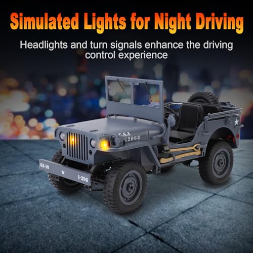 RC Crawler, 1:10 Scale D888 Willys Military Jeep, 2.4Ghz 4WD Off Road Rock Crawler with Lights, Removable Accessories All Terrain RC Jeep Toy for Adult Teens-Upgradable (2 Batteries) - color: Grey