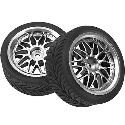 OD 2.55" Rubber Tires & Plastic Wheel Rims 12mm Hex Hub Compatible with HSP Tamiya HPI Kyosho Redcat ExceedRC 1/10 On-Road Touring Car,WLtoys 1/14 144001 RC Buggy (Silver) - color: Silver