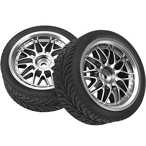 OD 2.55" Rubber Tires & Plastic Wheel Rims 12mm Hex Hub Compatible with HSP Tamiya HPI Kyosho Redcat ExceedRC 1/10 On-Road Touring Car,WLtoys 1/14 144001 RC Buggy (Silver) - color: Silver