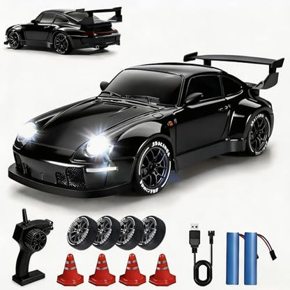1:24 Scale RC Drift Car with LED Lights, 25km/h 4WD High Speed, Dual Batteries 50+ Min Play, 2.4GHz Remote Control, Multi-Surface Drift Tires, Racing Toy Vehicle for Adults Boys Girls, Silent Partner - color: 1:24 Silent Partner